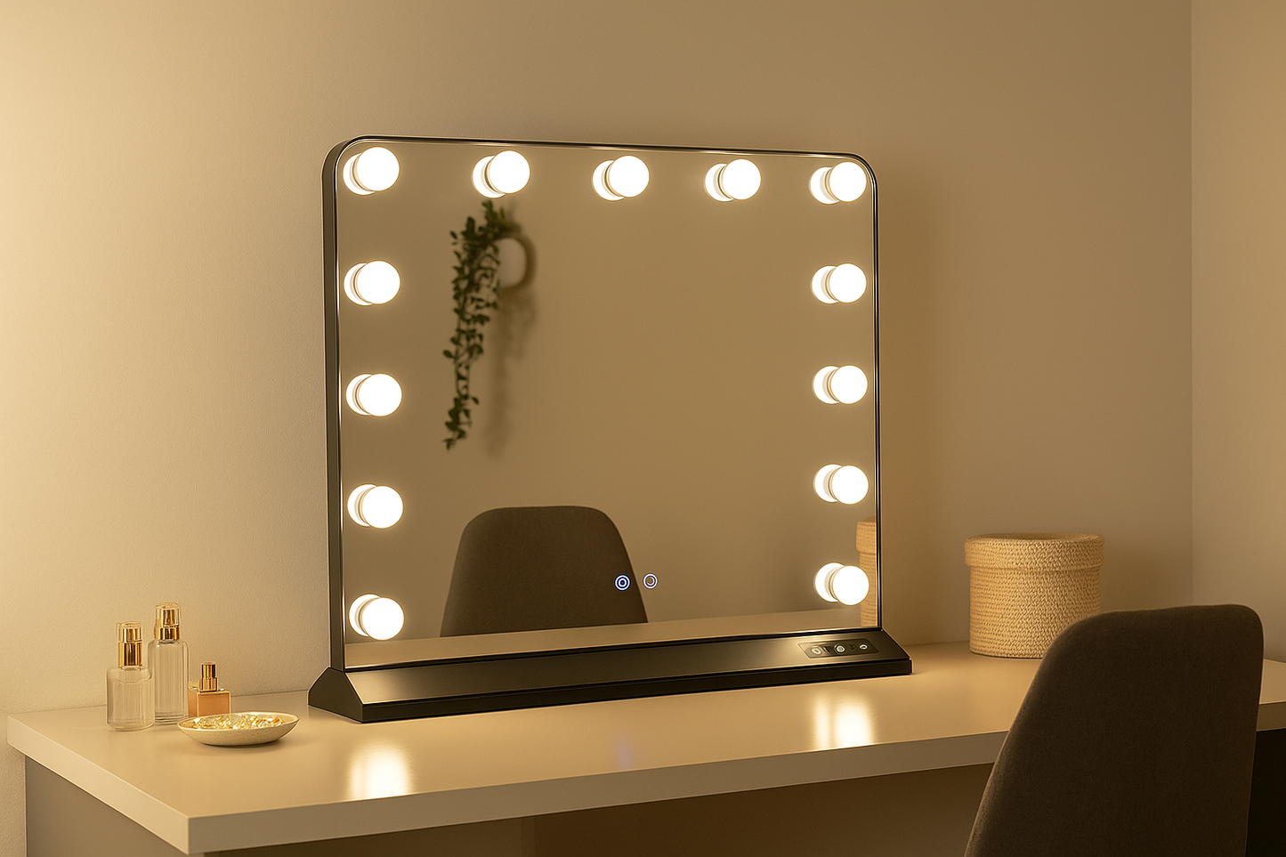 Espejo Inteligente Make Up Hollywood Black – 80 x 60 cm con Puertos USB y Tipo C