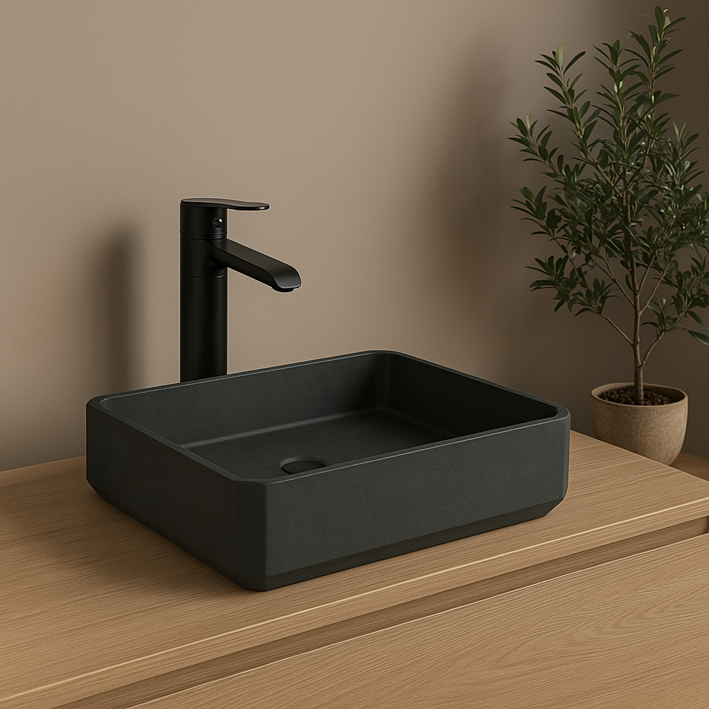 Lavamanos Bezel de Cemento Negro – 500 x 350 x 120 mm