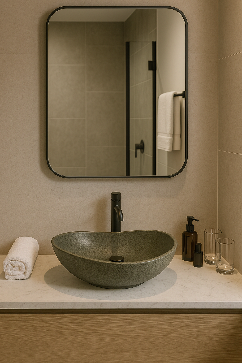 Lavamanos Light Infinity de Cemento Negro – 570 x 370 x 200 mm