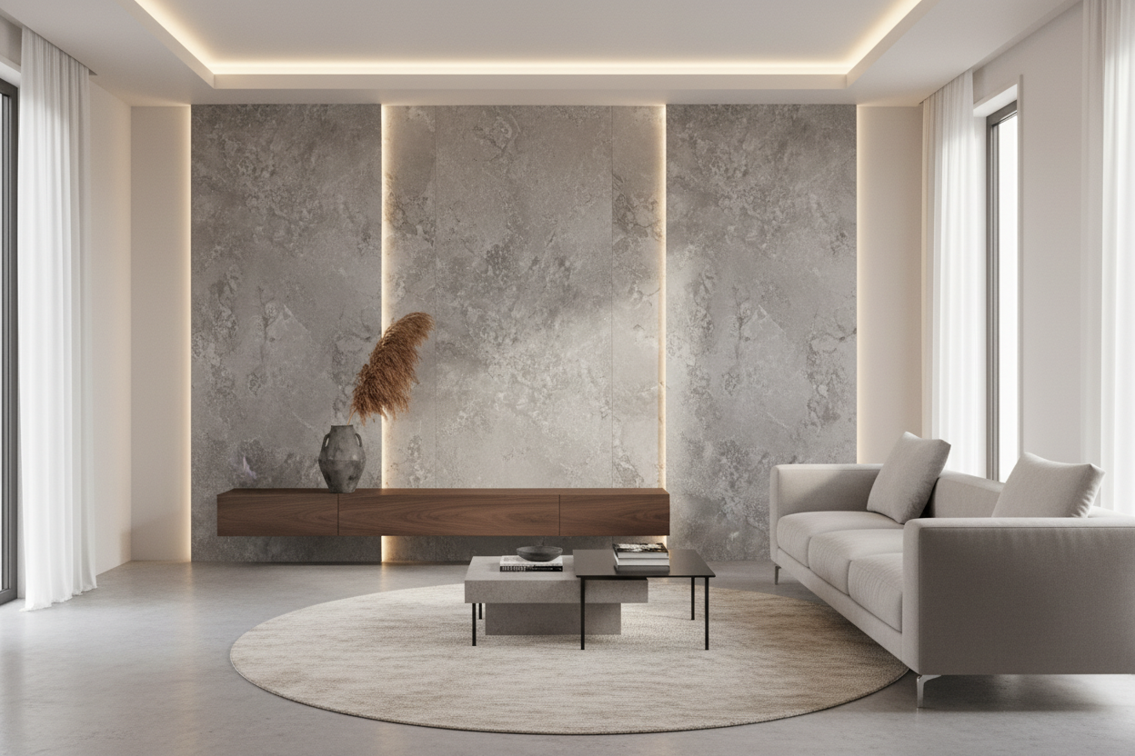 Panel PVC Anatalya 122 × 244 cm – Efecto Cemento Gris