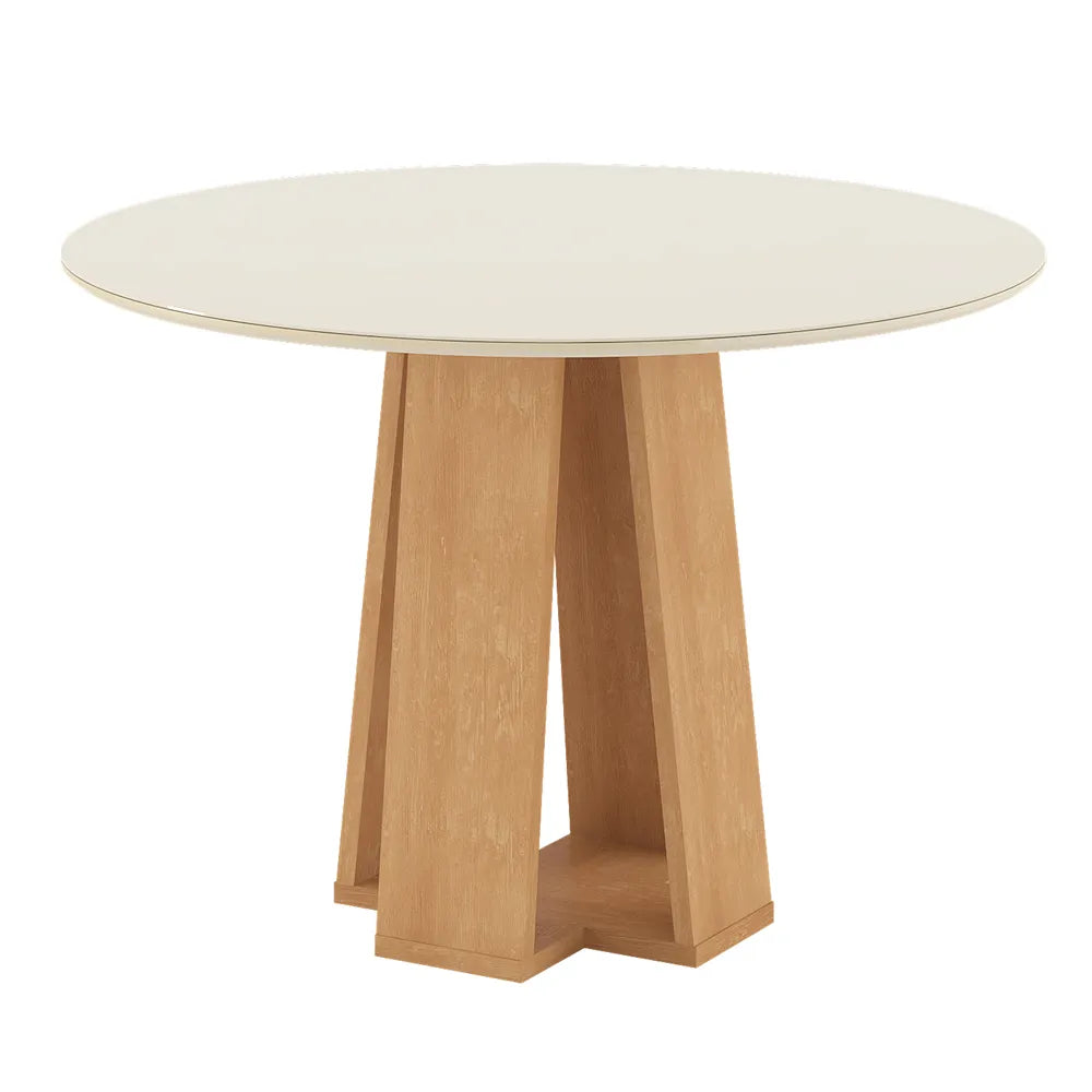 MESA COMEDOR STYLLO 100CM MADERA TAPA VIDRIO MIEL WHITE