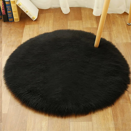 Alfombra Cabaja De Cama Decorativa Redonda Negro 110CM