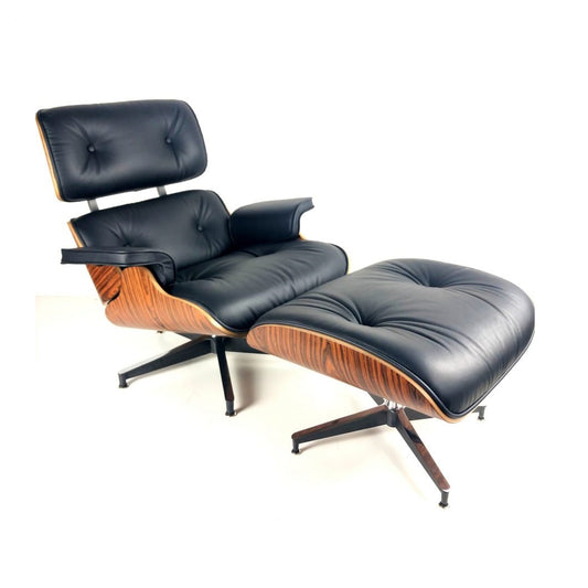 SILLÓN EAMES LOUNGE CHAIR OTTOMAN CUERO NEGRO (RÉPLICA)