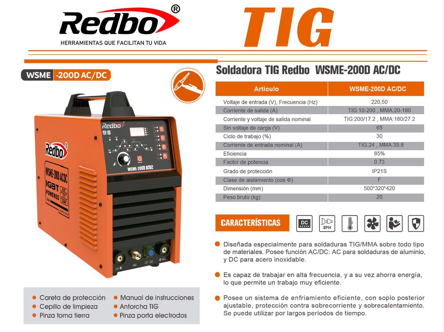 Soldadora REDBO TIG WSME-200D AC/DC