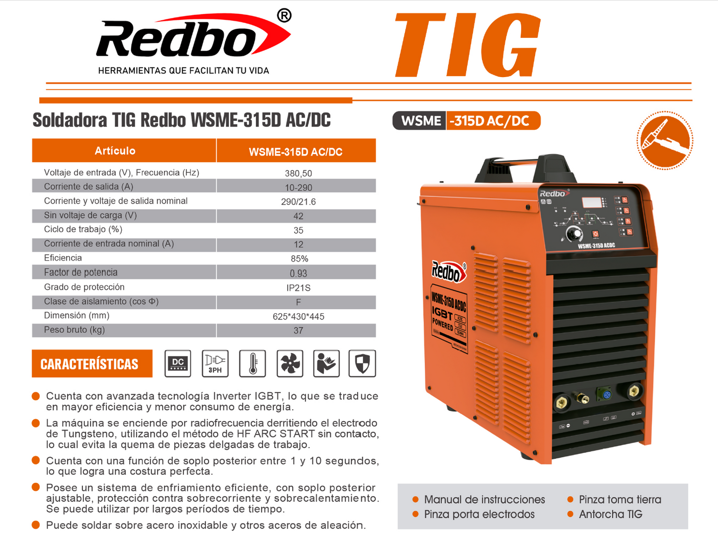 Soldadora REDBO TIG WSME-315D AC/DC