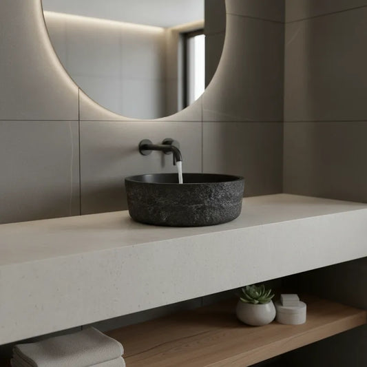 Lavamanos Stone Cementicio Negro Ø40 cm – Sobre Cubierta